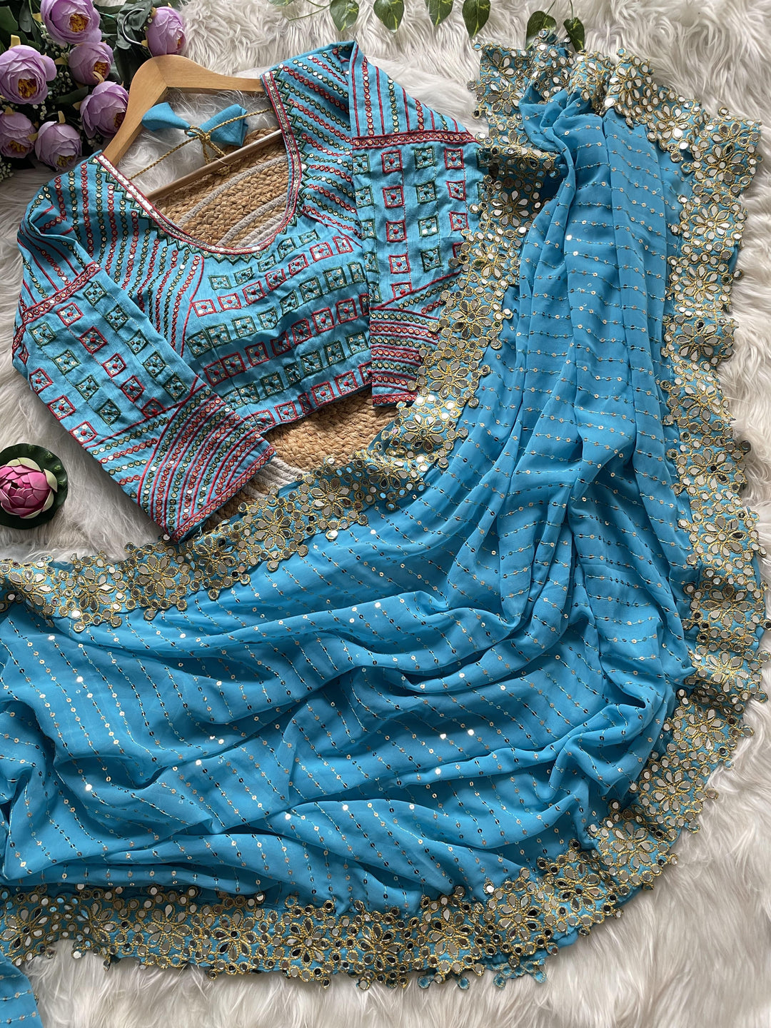 Color Of Beauty Blue Georgette Saree