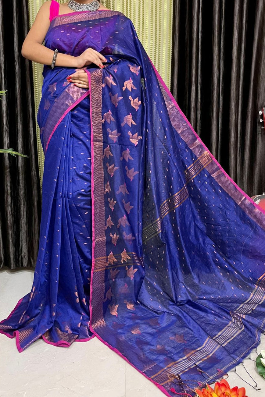 Palash Flame Cotton Silk Jamdani Saree