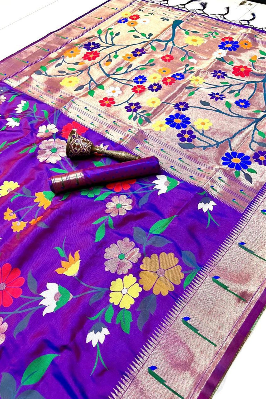 Flower Shower Kanchivaram Paithani Silk Saree