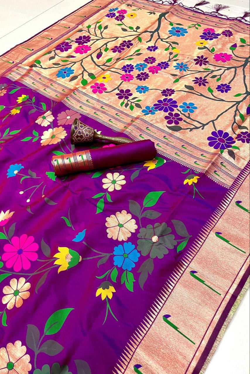 Flower Shower Kanchivaram Paithani Silk Saree