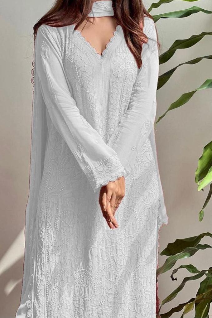 Breeze Bloom Georgette White Kurti Set