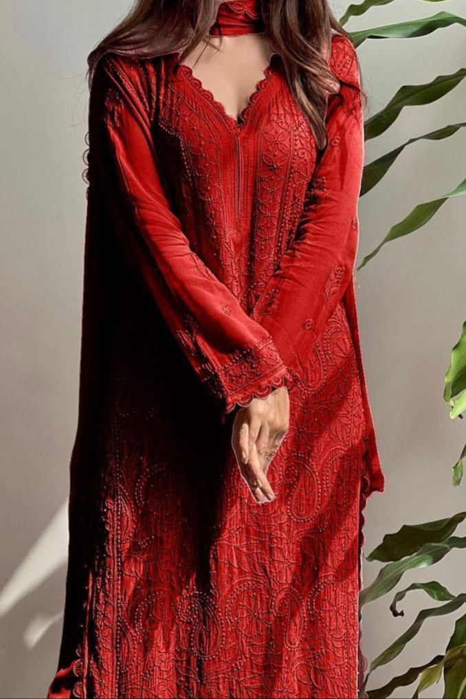 Breeze Bloom Georgette Red Kurti Set