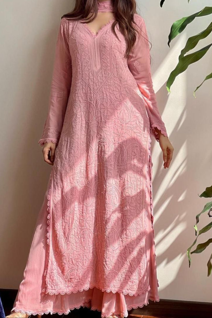 Breeze Bloom Georgette Pink Kurti Set