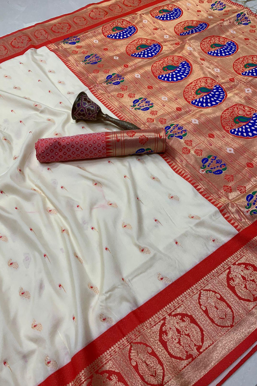 Maratha Grace Paithani White Silk Saree