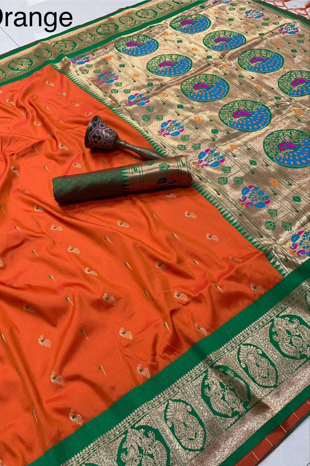 Maratha Grace Paithani Orange Silk Saree