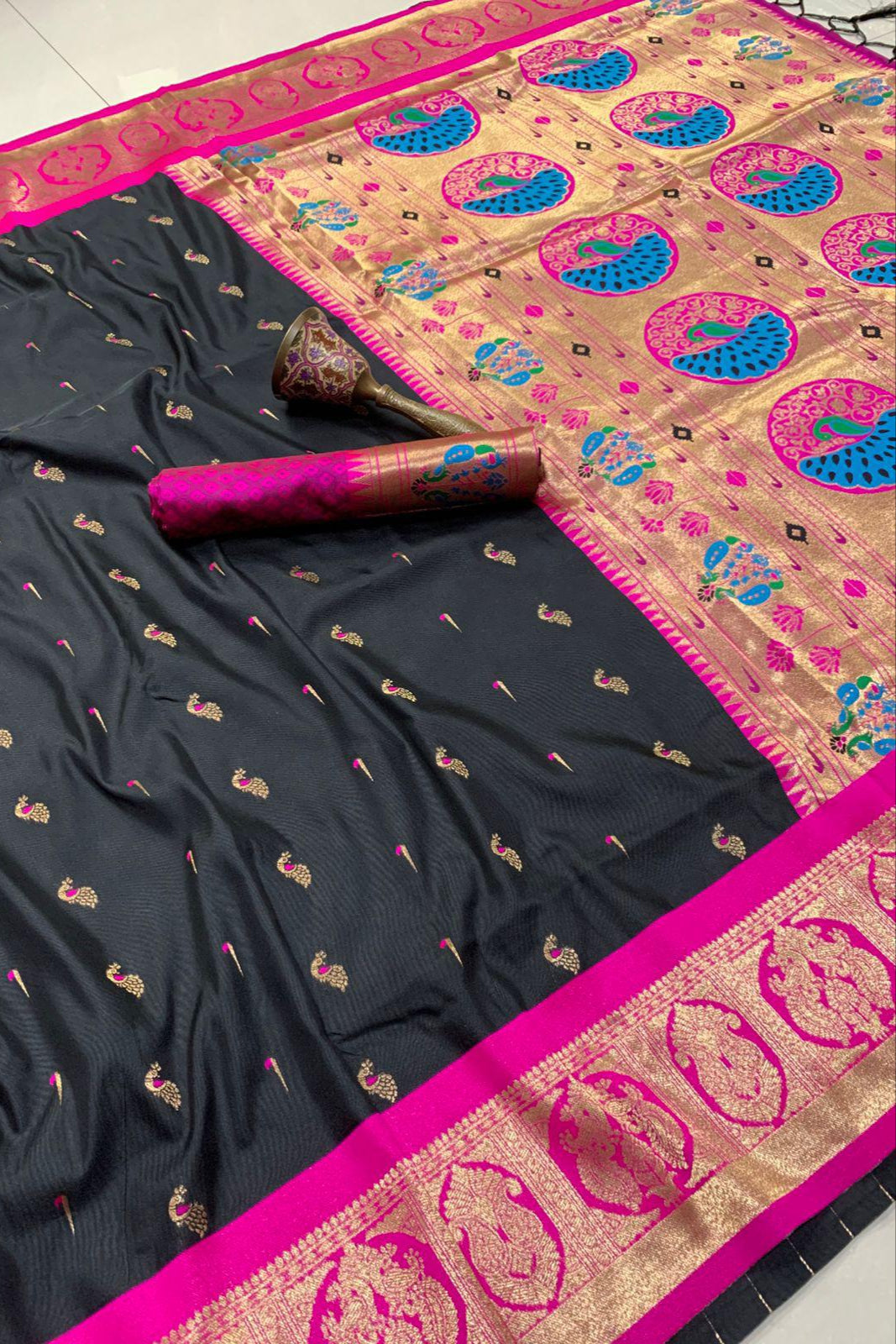 Maratha Grace Paithani Black Silk Saree