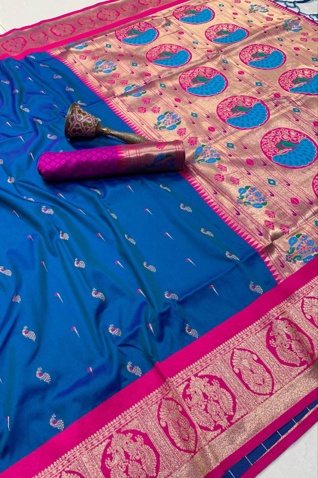 Maratha Grace Paithani Blue Silk Saree