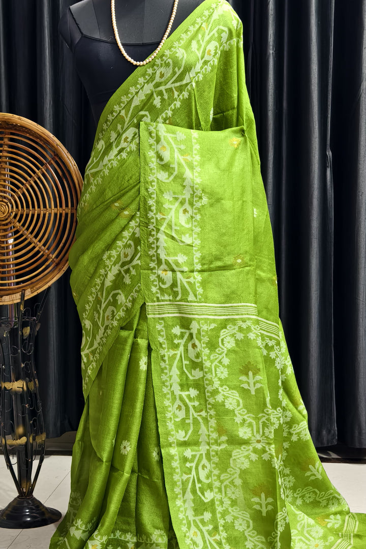 Kachha Sona Gachi Tussar Green Jamdani Saree