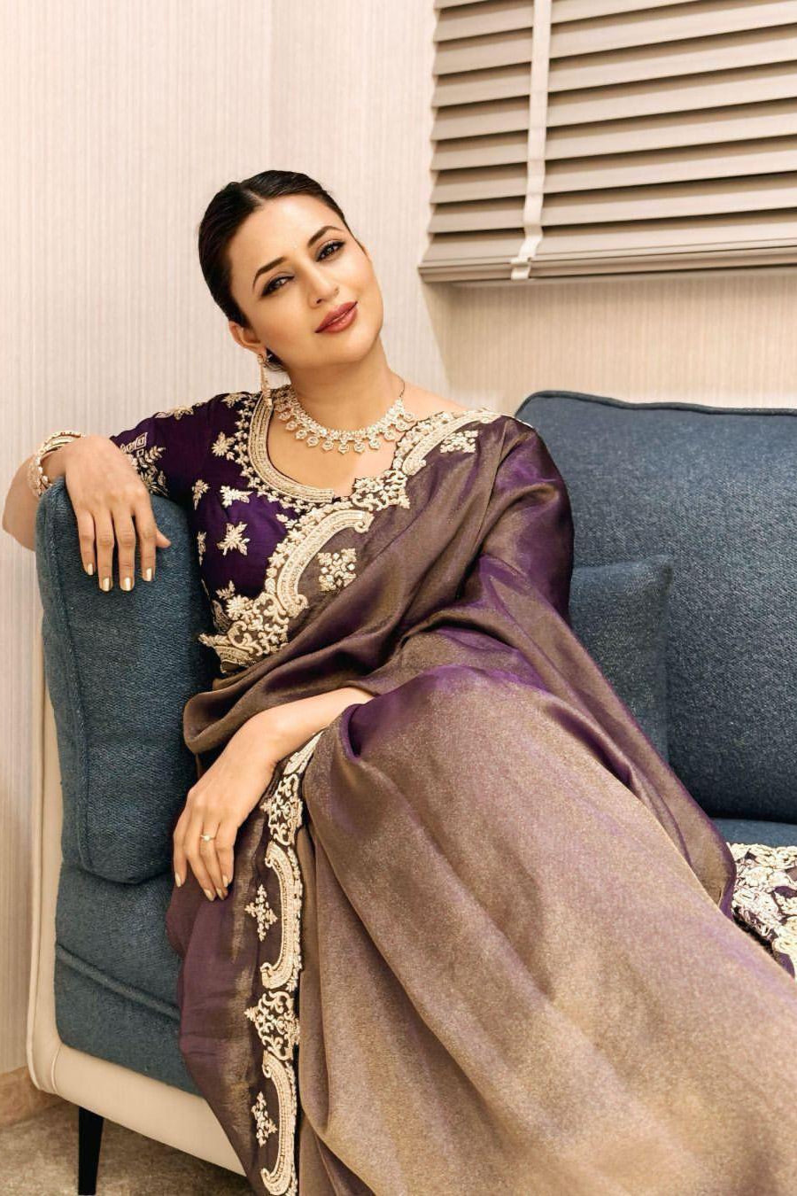 Actress Divyanka Tripathi Inspired Fancy Silk Saree