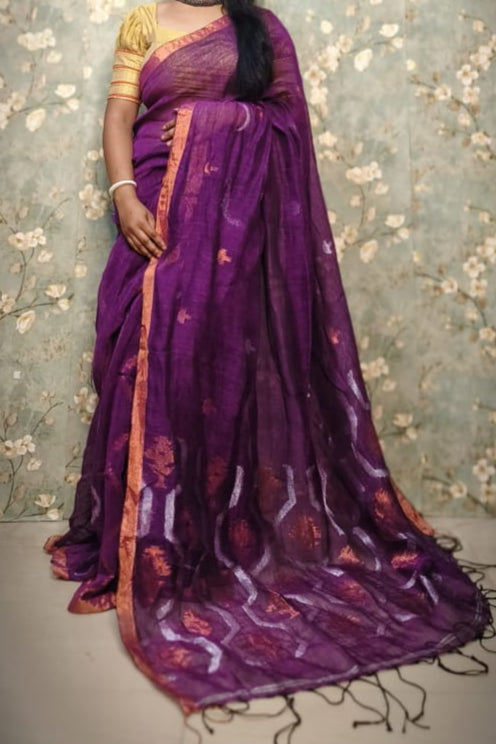 Dhaaga Tales Linen Jamdani Saree