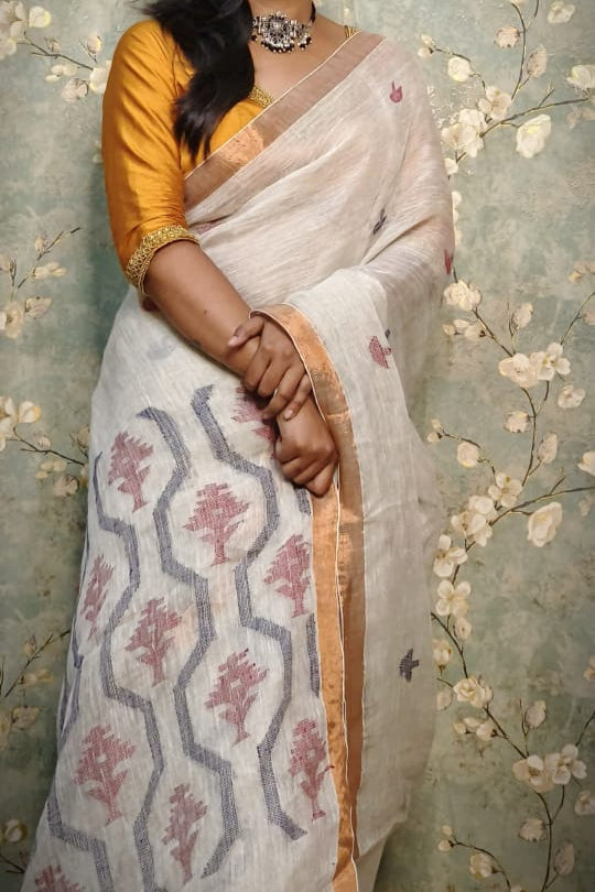 Dhaaga Tales Linen Jamdani Saree