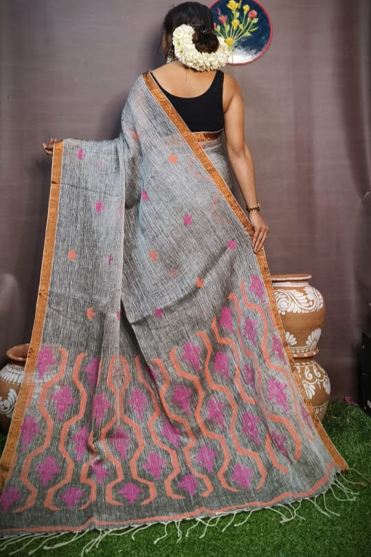 Dhaaga Tales Linen Jamdani Saree
