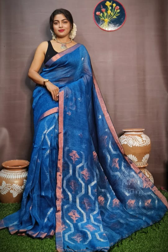 Dhaaga Tales Linen Jamdani Saree