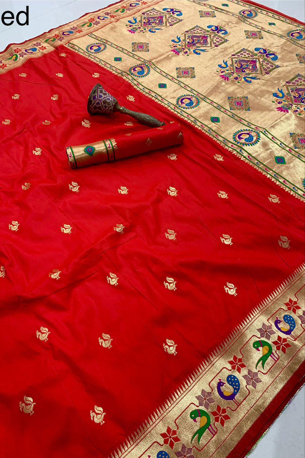 History In Gold Paithani Red Silk Saree