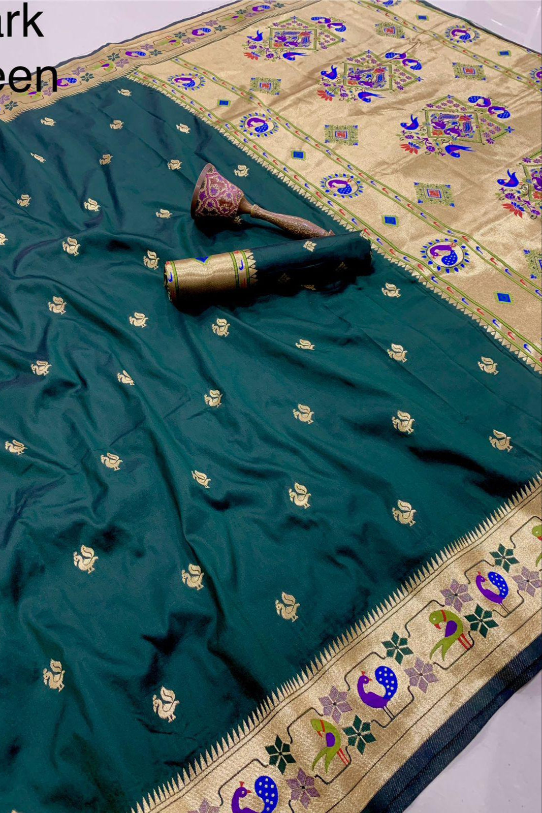 History In Gold Paithani Green Silk Saree