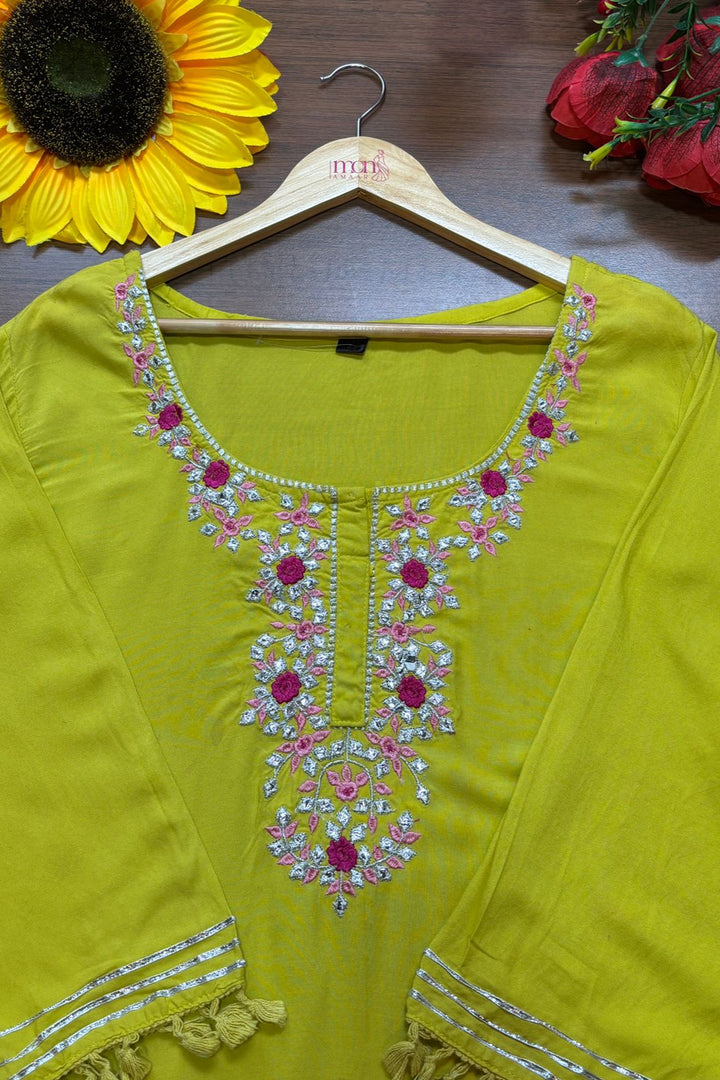 Yellow Sapphire - Rayon Cotton Kurti Set