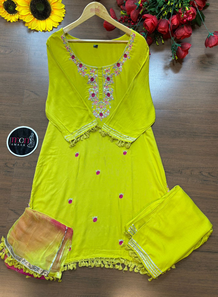 Yellow Sapphire - Rayon Cotton Kurti Set