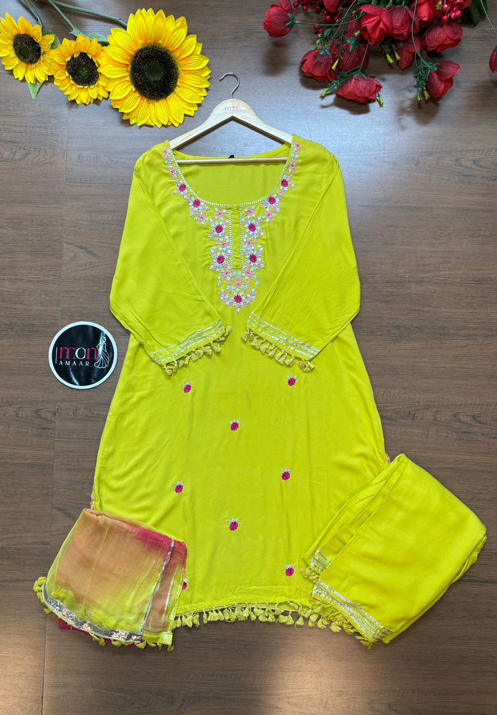 Yellow Sapphire - Rayon Cotton Kurti Set