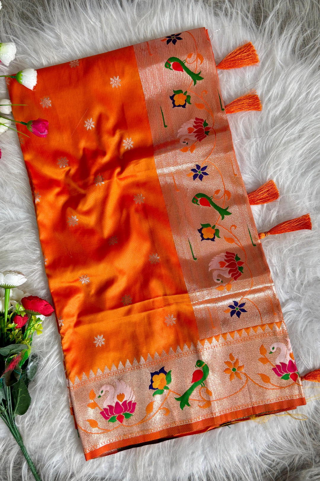 Graceful As A Dream Paithani Orange Silk Saree