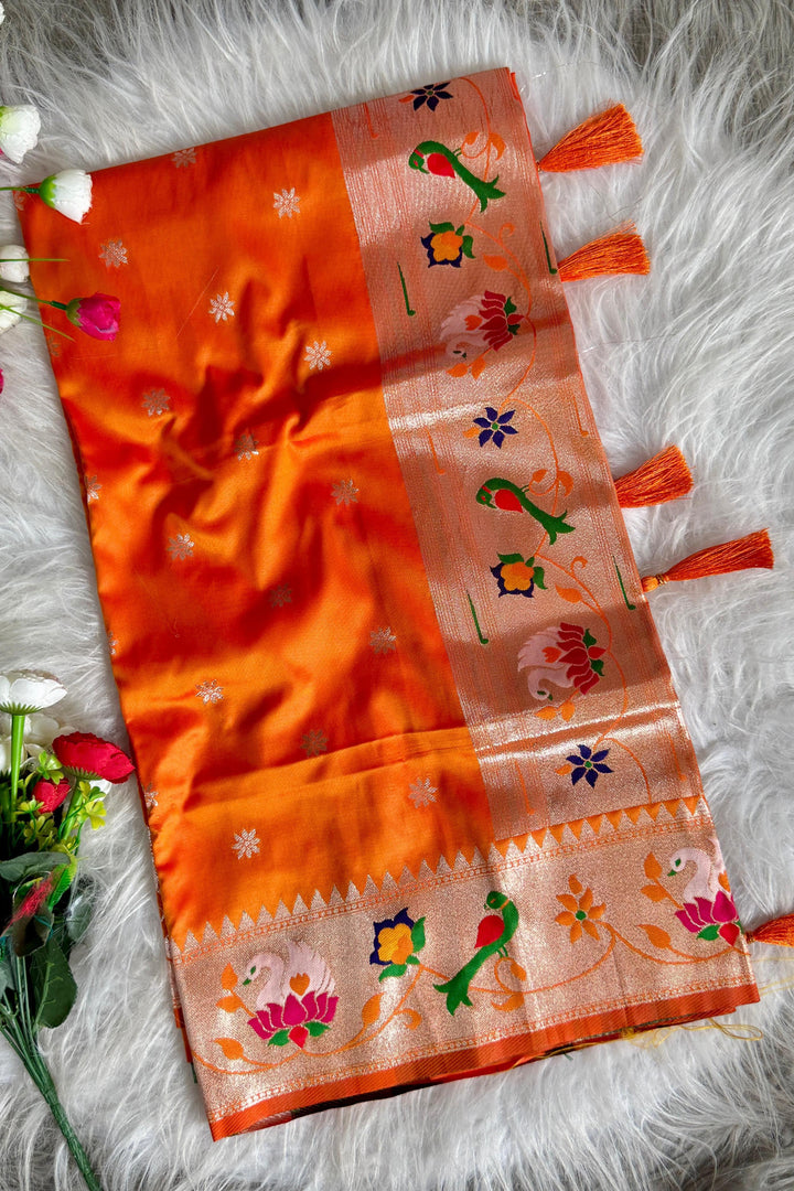 Graceful As A Dream Paithani Orange Silk Saree