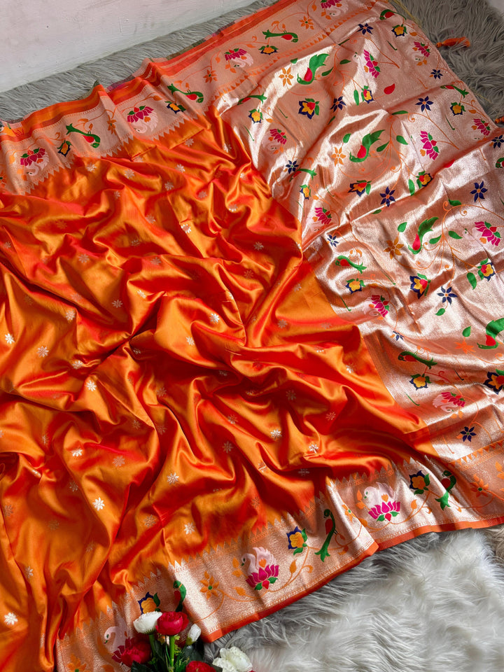 Graceful As A Dream Paithani Orange Silk Saree