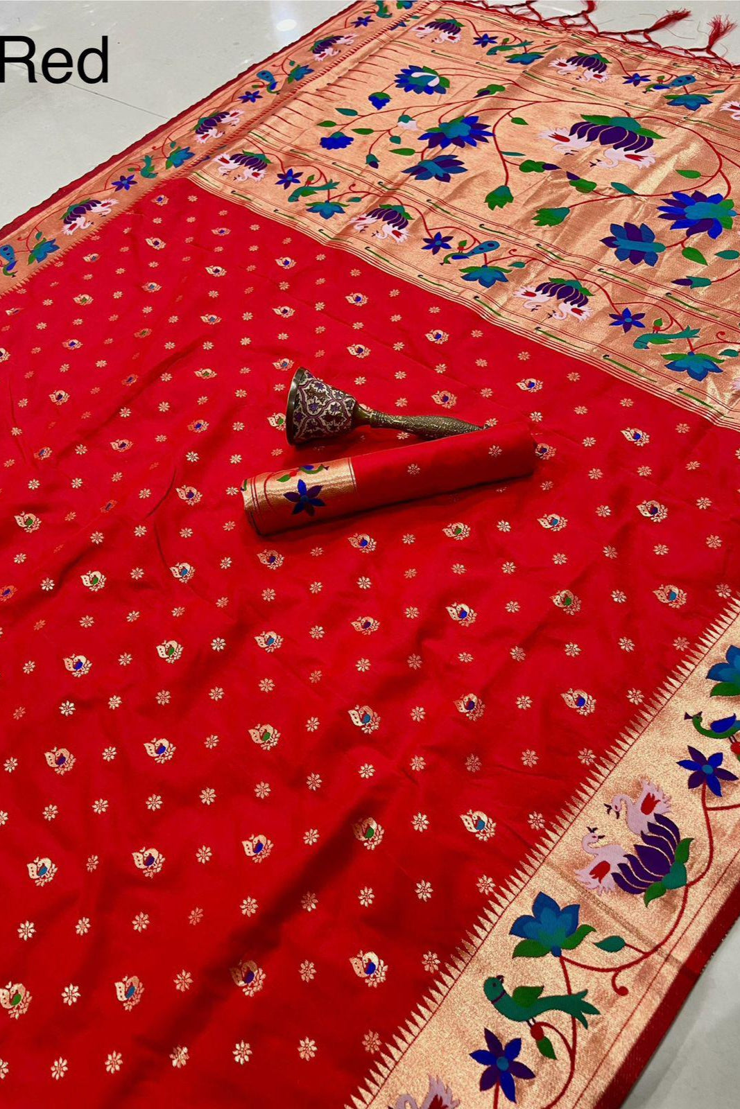 Fly In Tradition Kanchivaram Paithani Red Silk Saree