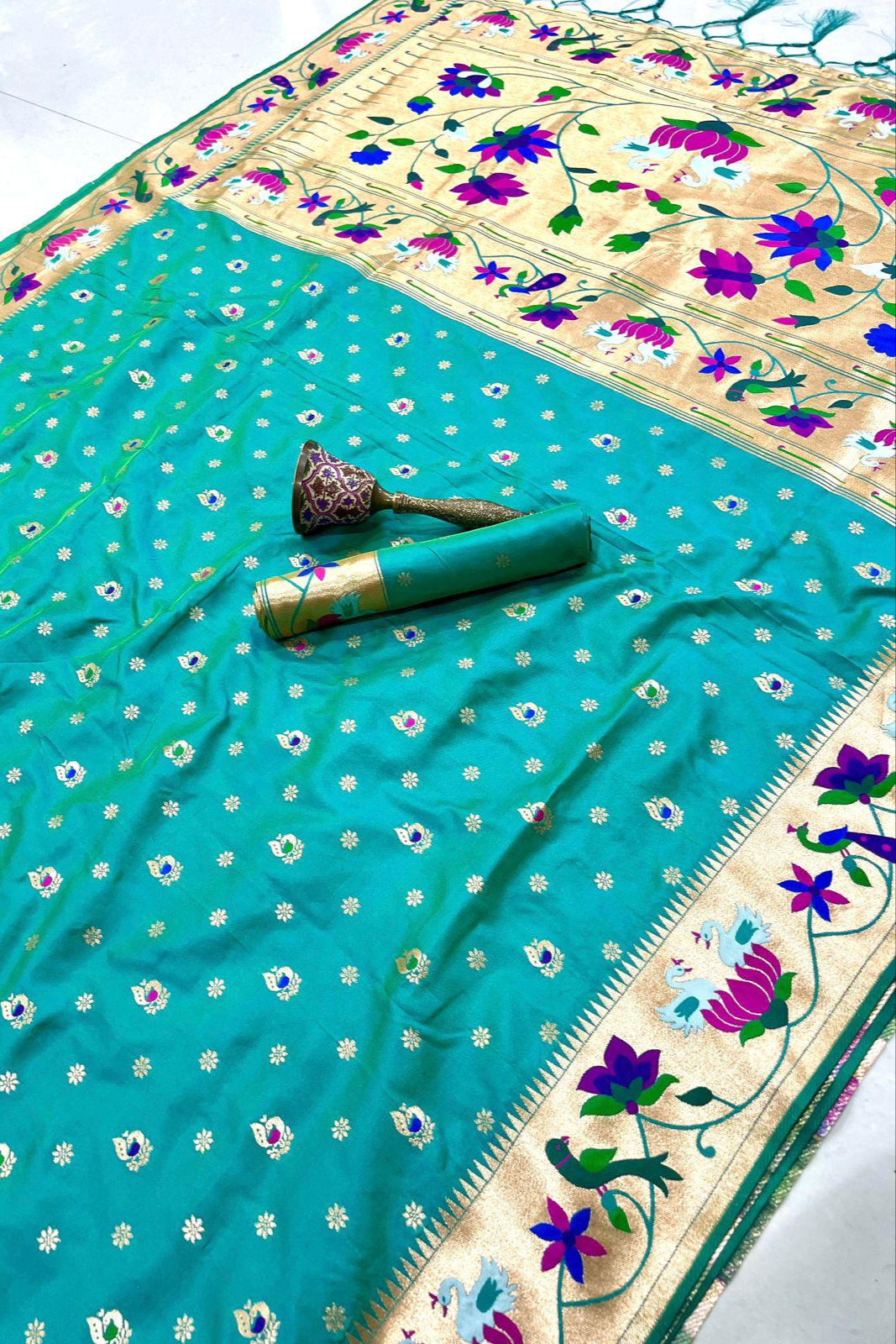 Fly In Tradition Kanchivaram Paithani Blue Silk Saree