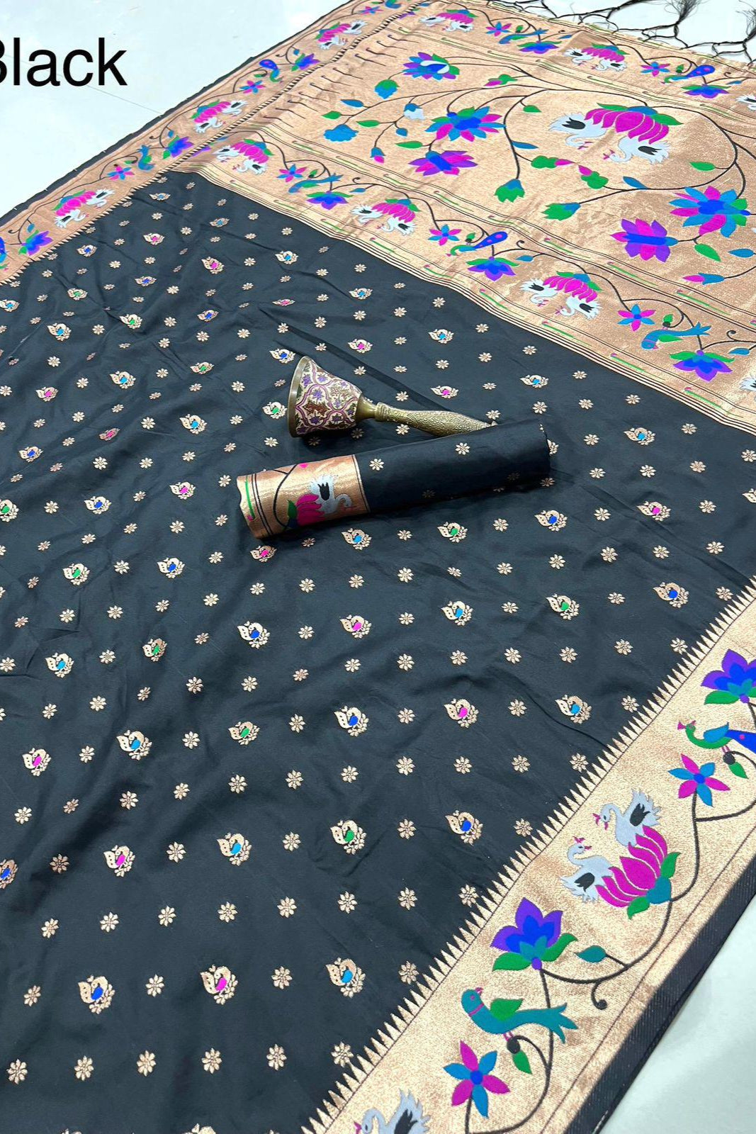 Fly In Tradition Kanchivaram Paithani Black Silk Saree