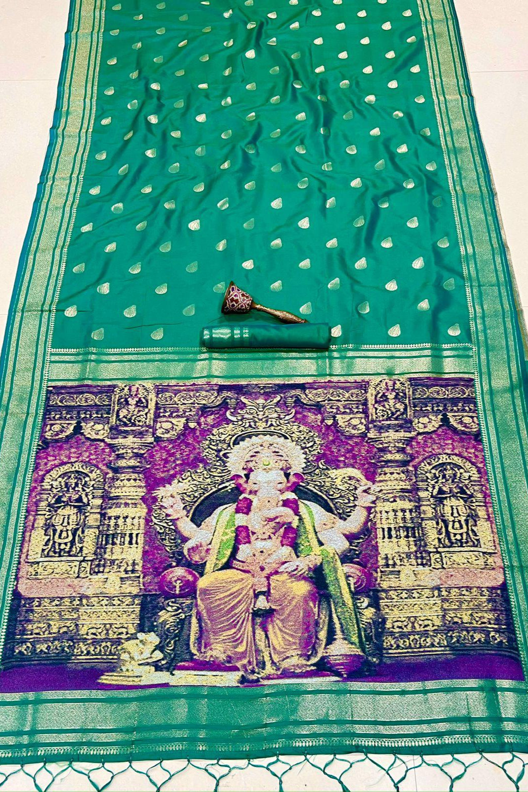 Ganpati Special Kanjivarum Paithani Green Silk Saree