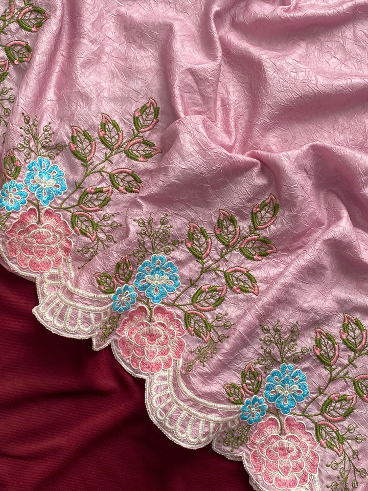 Blushing Petals Cotton Crepe Crush Silk Saree