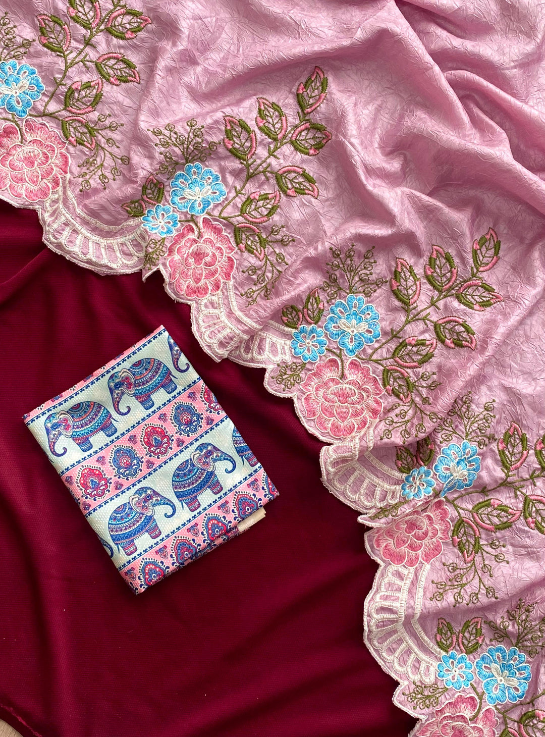 Blushing Petals Cotton Crepe Crush Silk Saree