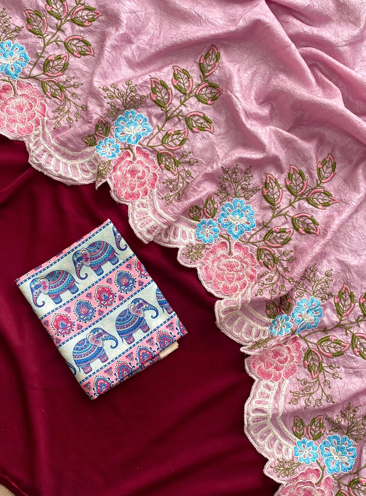 Blushing Petals Cotton Crepe Crush Silk Saree