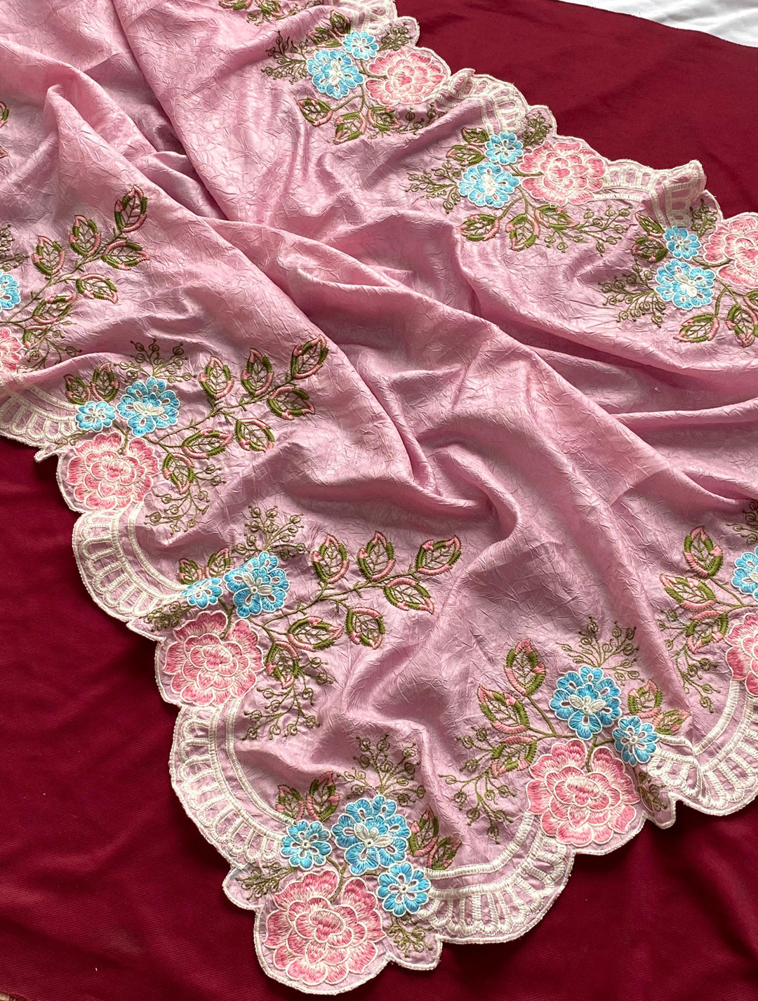 Blushing Petals Cotton Crepe Crush Silk Saree