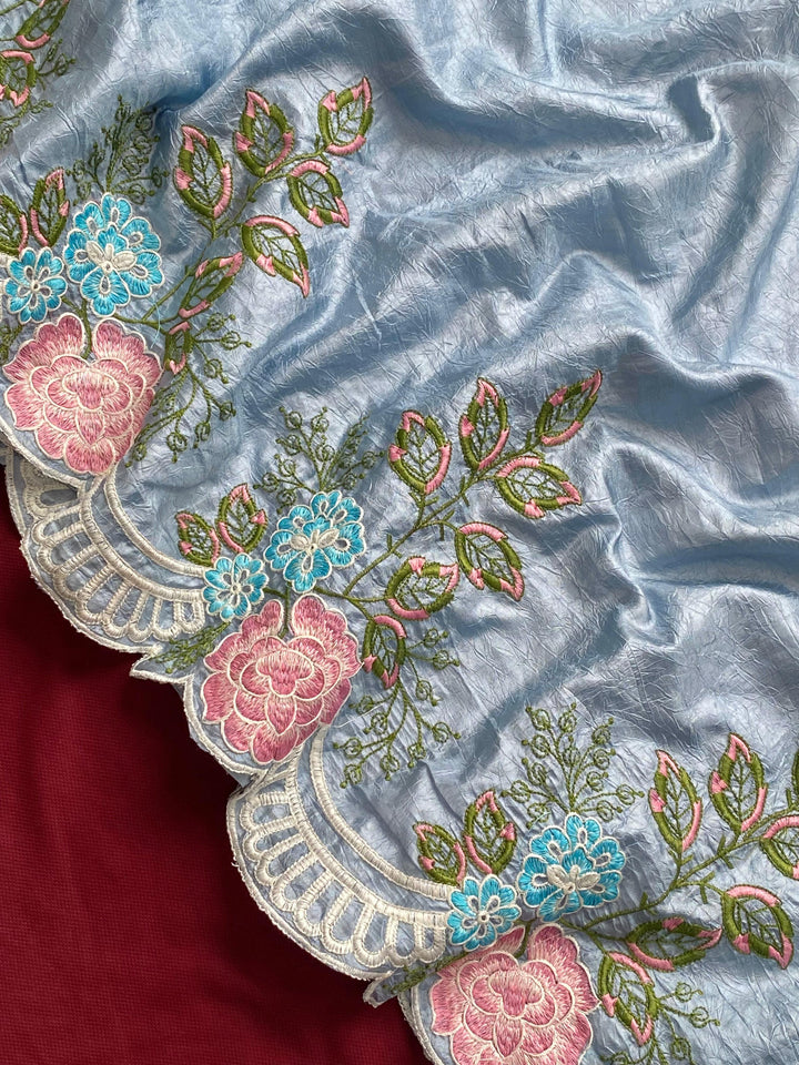 Blushing Petals Cotton Crepe Crush Silk Saree