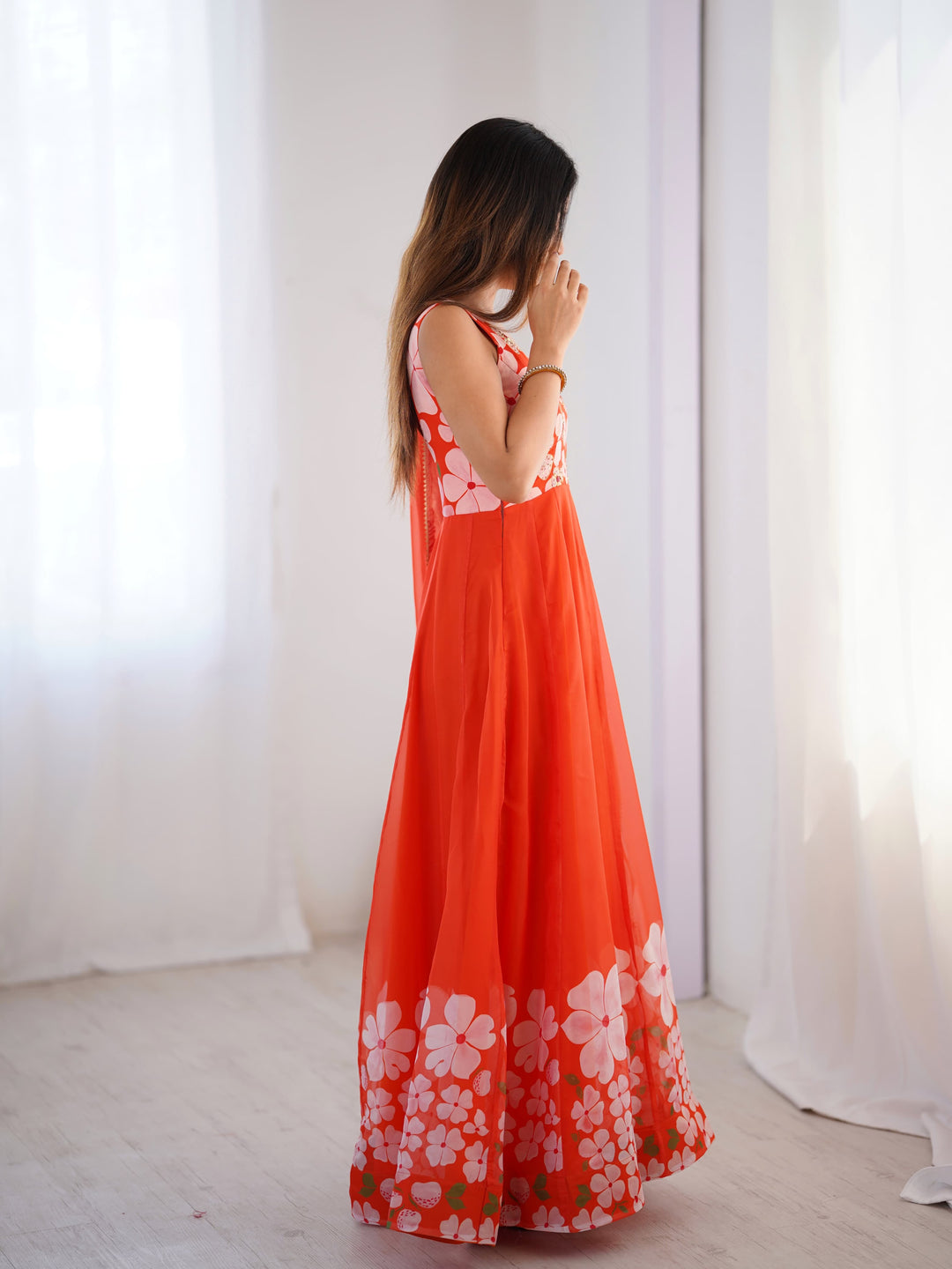 Orange Organza Gown Set