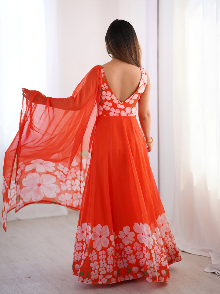 Orange Organza Gown Set