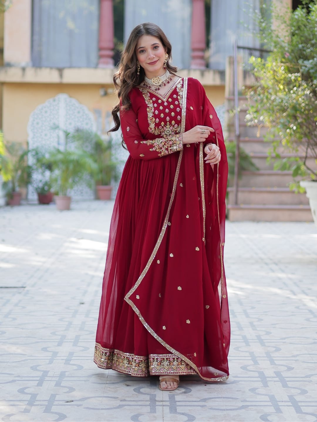 Berry Bliss Georgette Gown Set