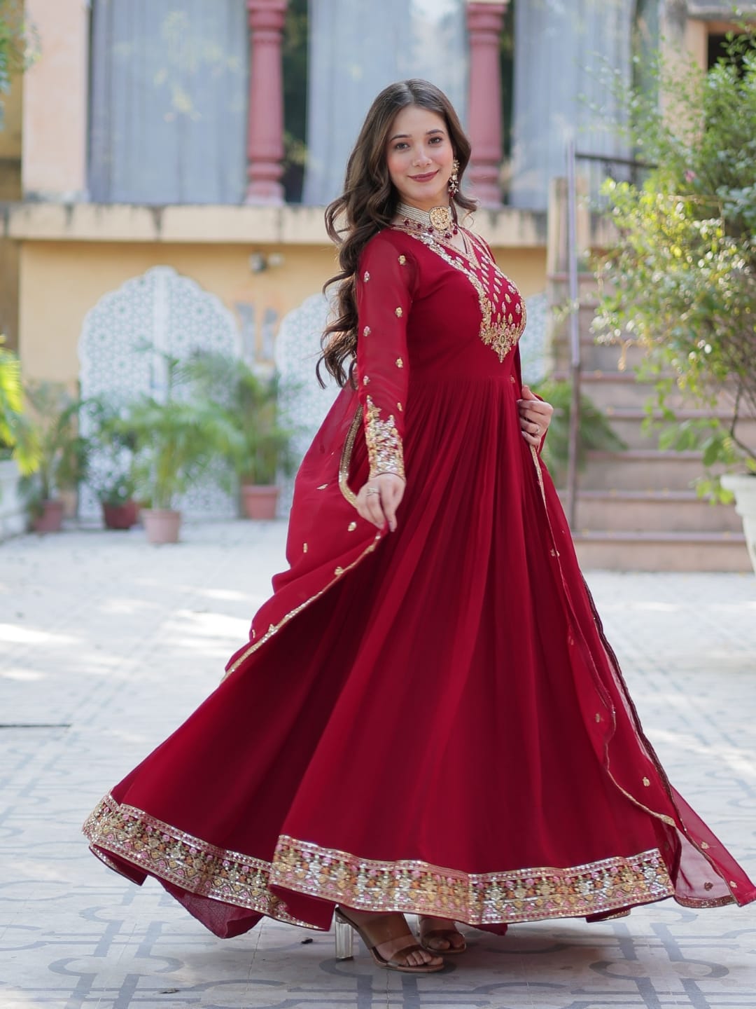 Berry Bliss Georgette Gown Set