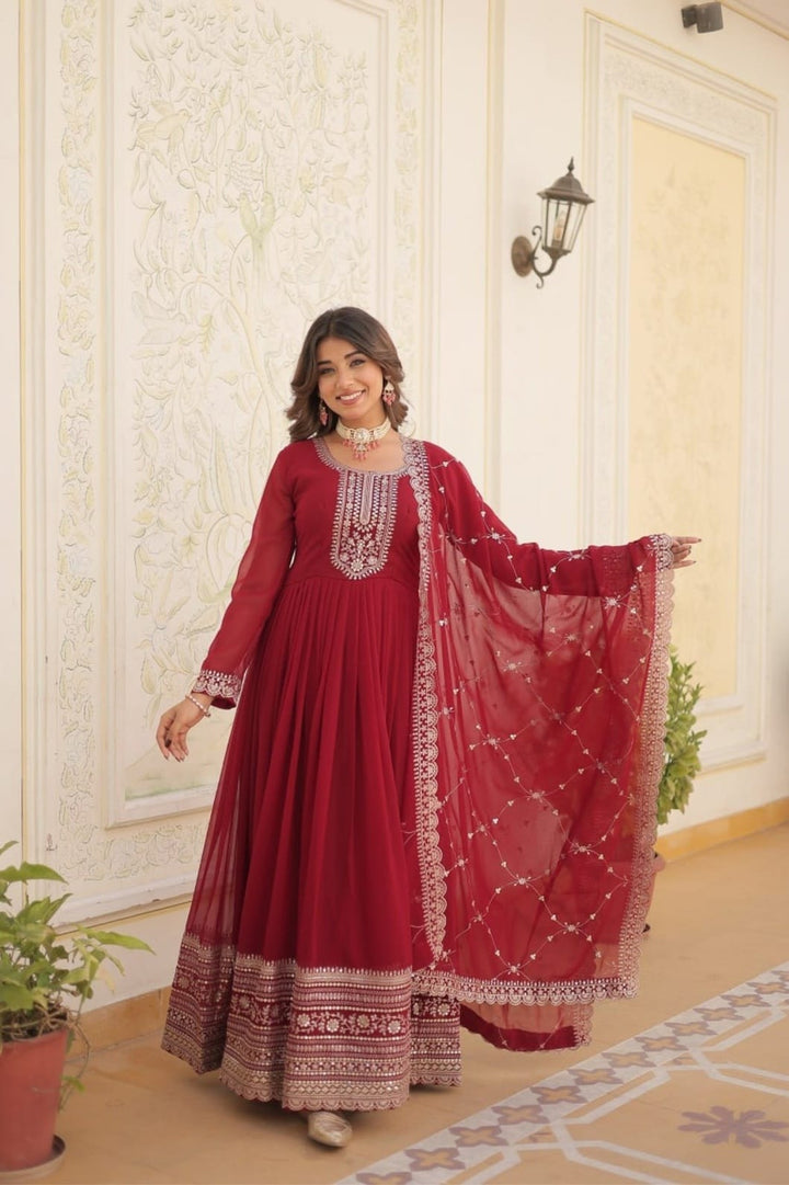Maroon Magic Georgette Gown Set