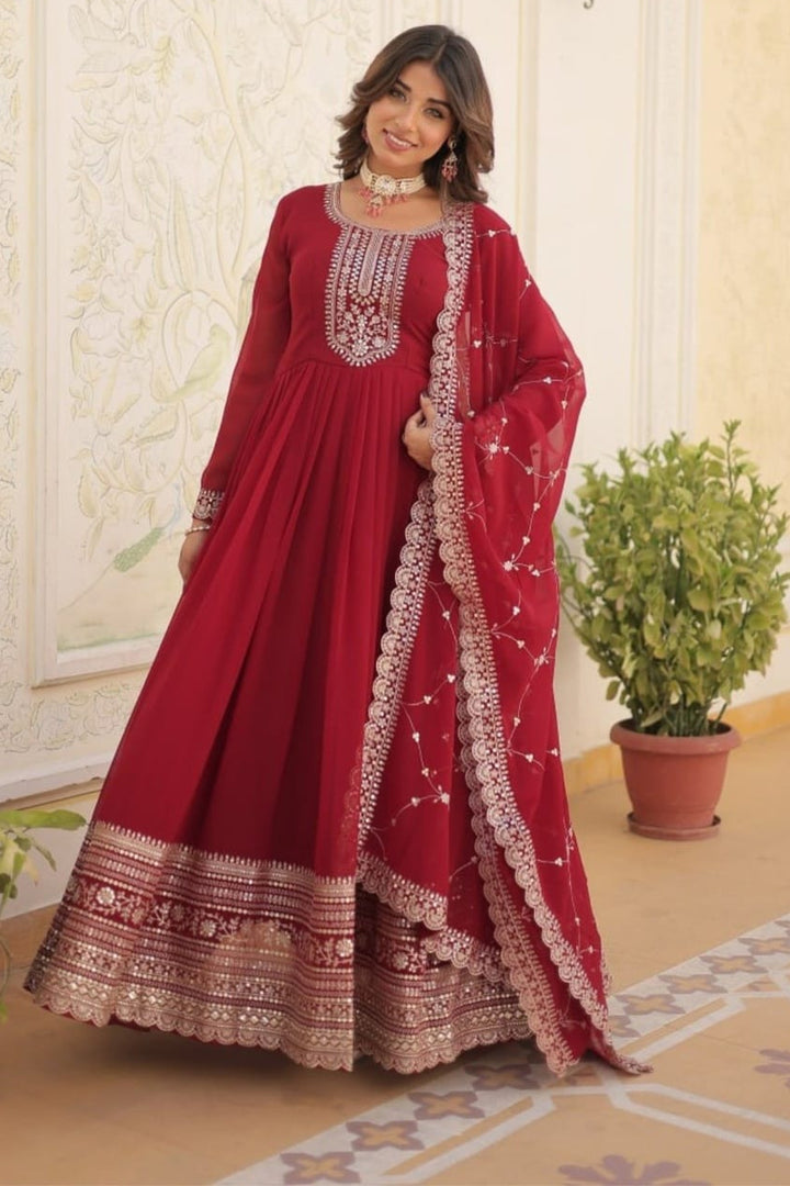 Maroon Magic Georgette Gown Set