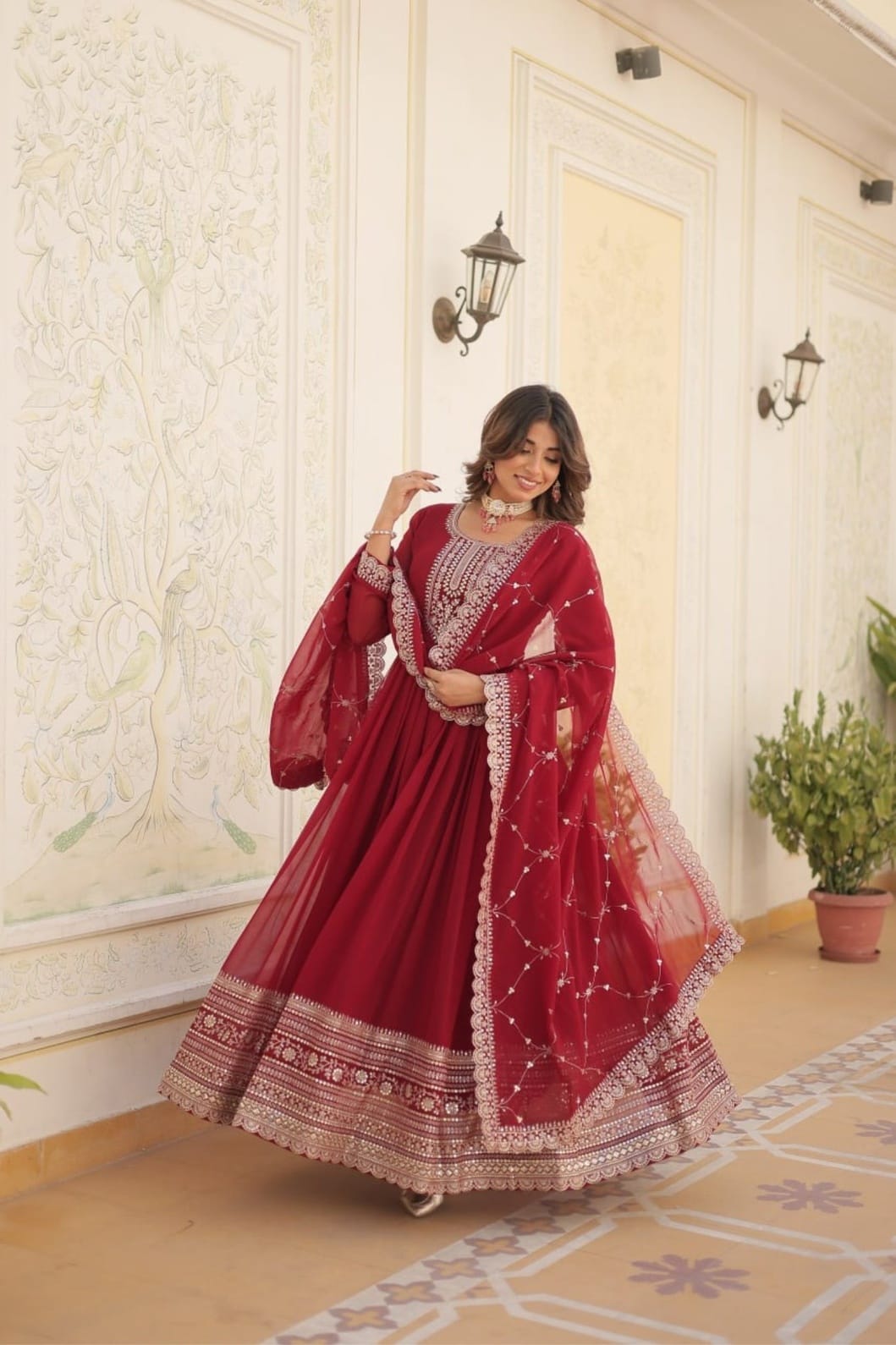 Maroon Magic Georgette Gown Set