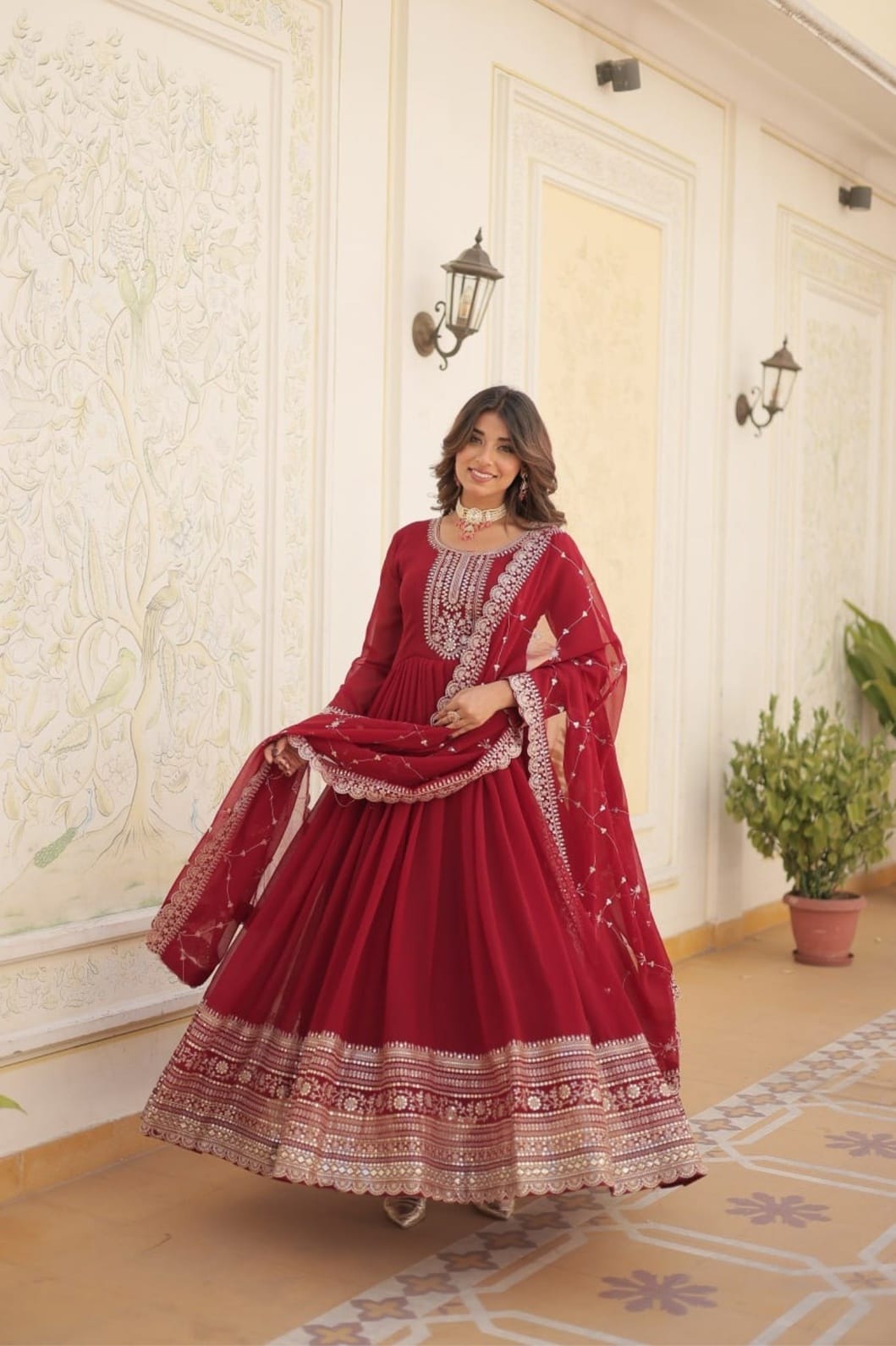 Maroon Magic Georgette Gown Set