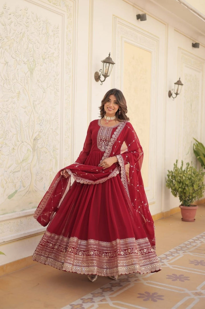 Maroon Magic Georgette Gown Set