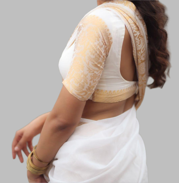 Model Inspired White Onam Cotton Saree