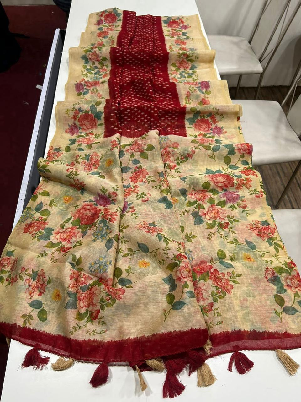 Begum Blush Fancy Linen Saree