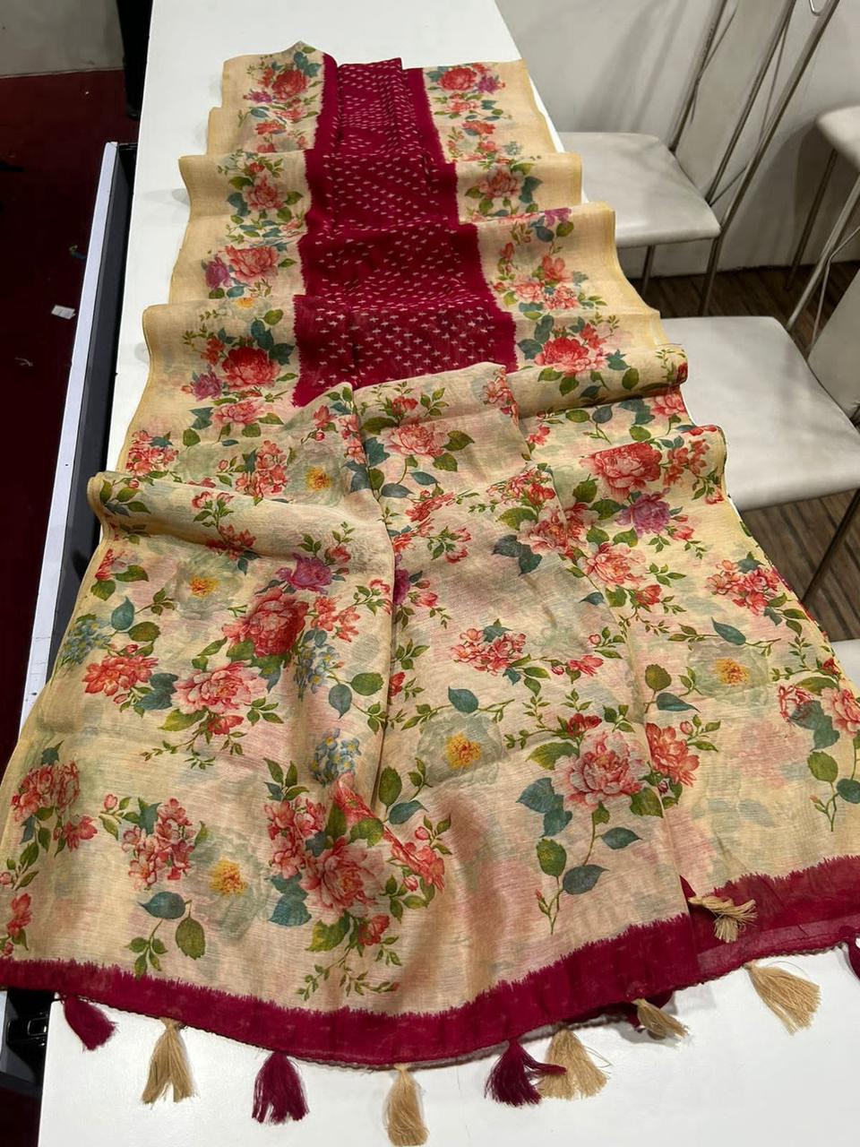 Begum Blush Fancy Linen Saree