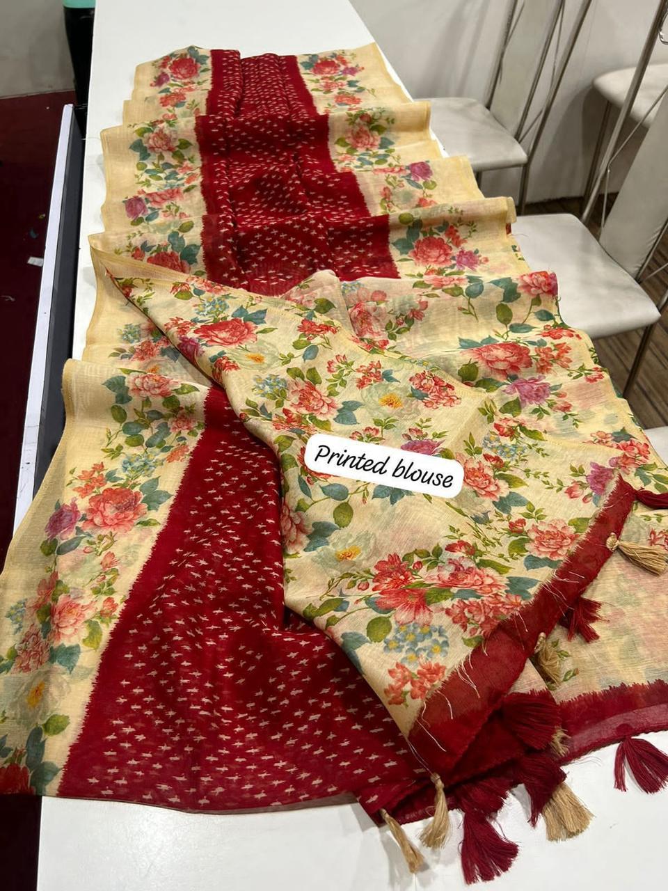 Begum Blush Fancy Linen Saree