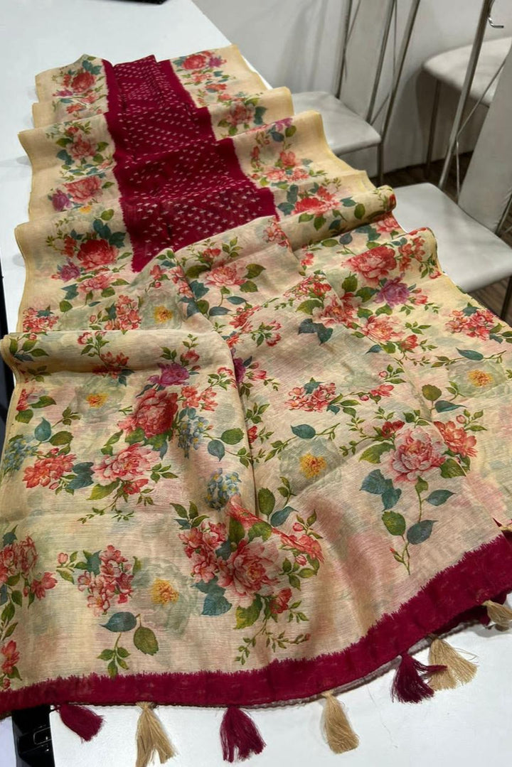 Begum Blush Fancy Linen Saree