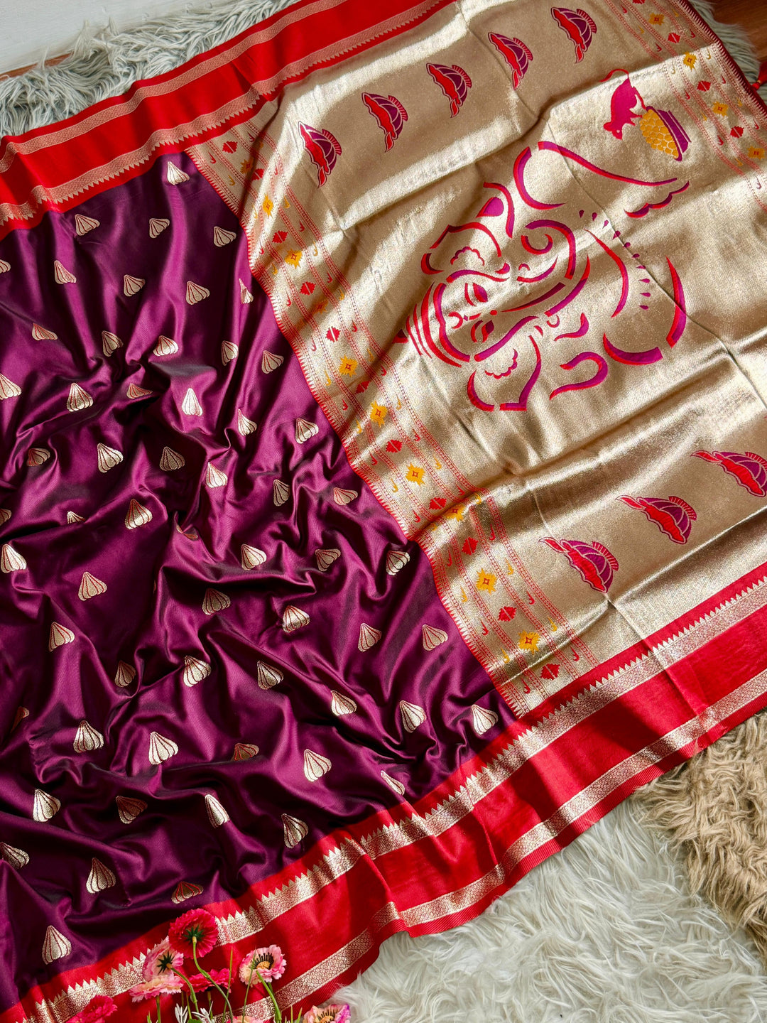 Ganpati Bappa Inspired Paithani Silk Saree