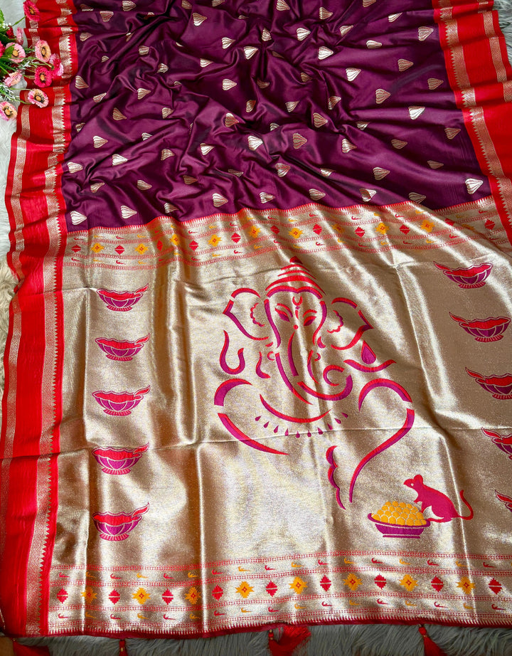 Ganpati Bappa Inspired Paithani Silk Saree